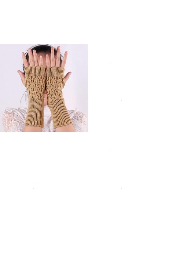 1set 2 Pairs Acrylic Fiber Yarn Knitting Fingerless Gloves Winter Warm Gloves with Thumb Hole Tan 210mm
