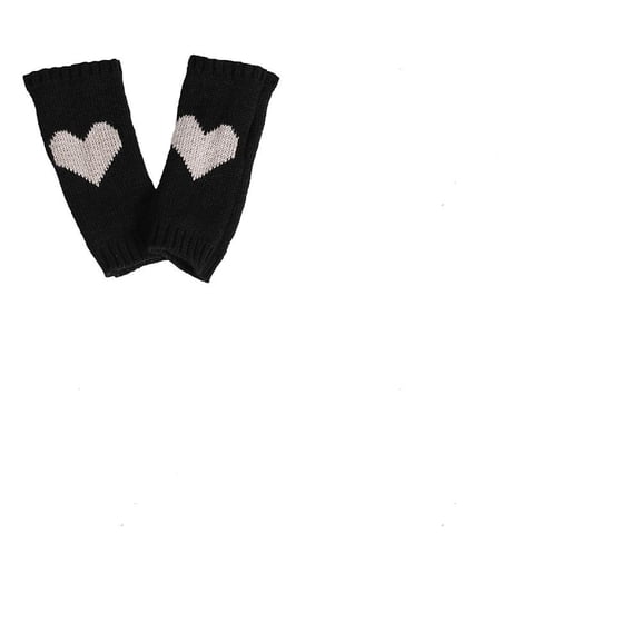 1set 2 Pairs Polyacrylonitrile Fiber Yarn Knitting Fingerless Gloves Two Tone Winter Warm Gloves with Thumb Hole Heart Pattern Black 190x70mm