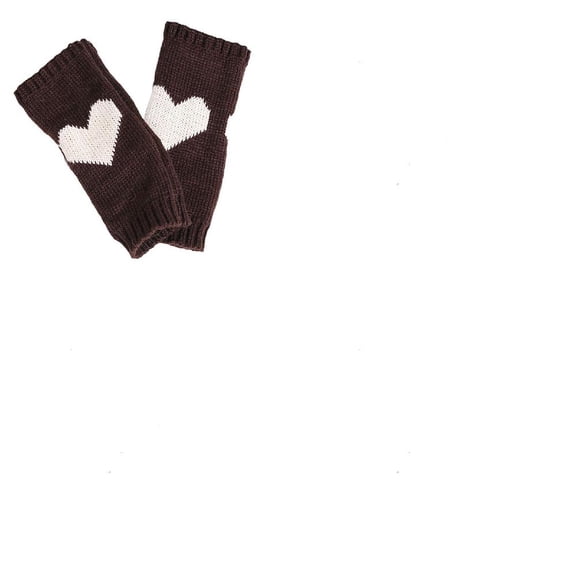 1set 2 Pairs Polyacrylonitrile Fiber Yarn Knitting Fingerless Gloves Two Tone Winter Warm Gloves with Thumb Hole Heart Pattern Coconut Brown 190x70mm