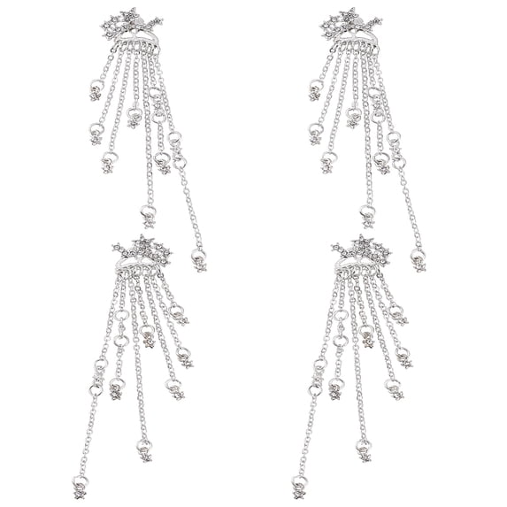 1set 2 Pairs Star Alloy Rhinestone Dangle Stud Earrings for Women Chain Charm 20.5x11.5mm
