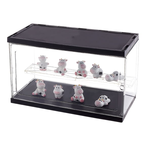 1set 2-Row Transparent Acrylic Minifigures Display Case for Models Building Blocks Display Holder Risers with Black Base & Top Clear Finished Product:14x27x16cm
