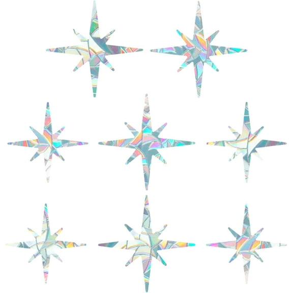 1set 2 Sizes Star Window Clings Glass Decals 3D Sun Catcher Stickers Non Adhesive Vinyl Film Static Anti-Collision Alert Decal for Prevent Birds Strikes