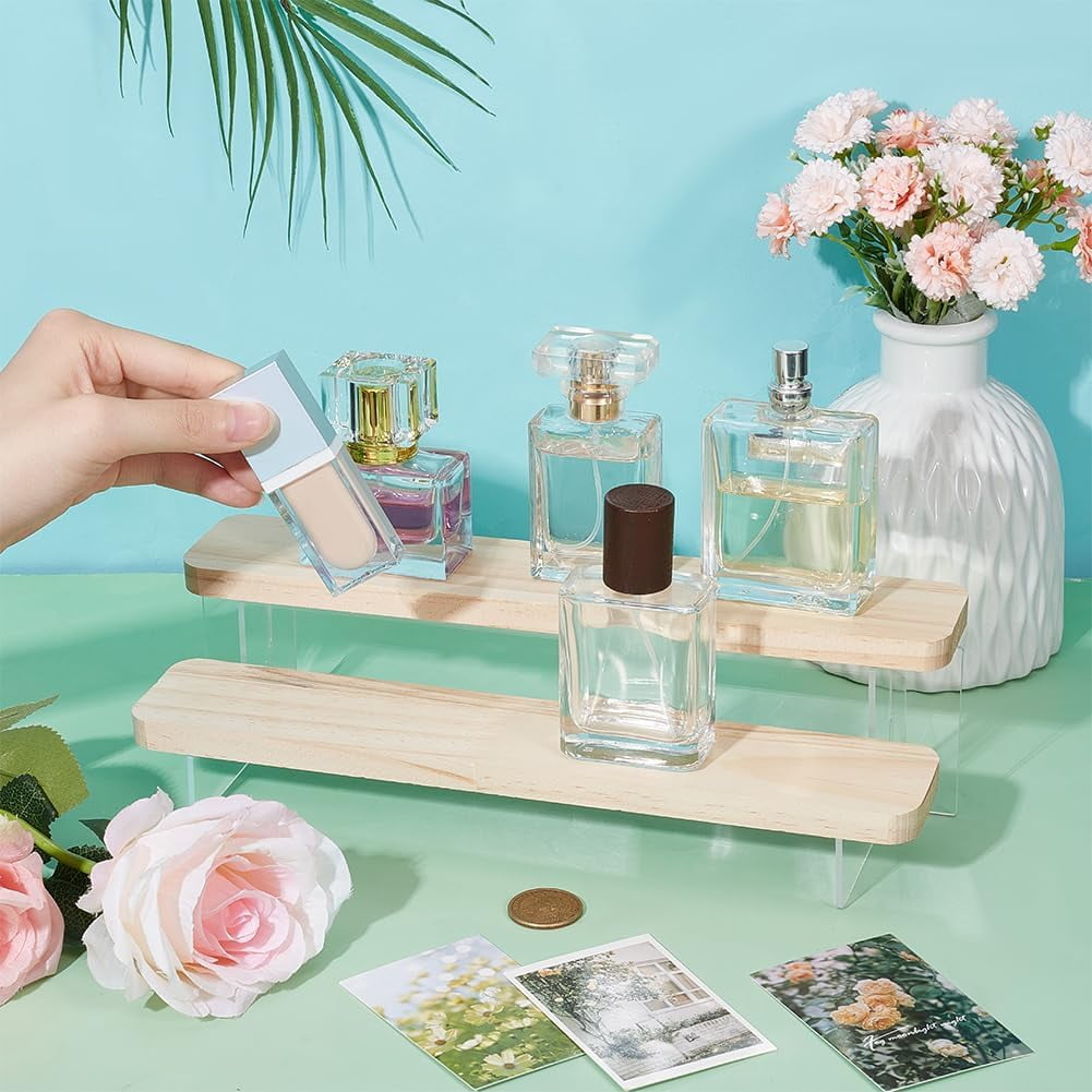 1set 2-Tier Acrylic Model Display Riser Wooden Tiered Rack for Cosmetic ...