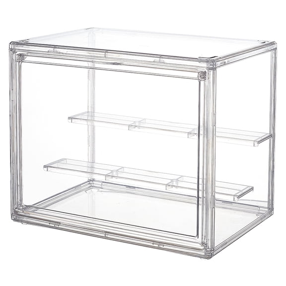 1set 2-Tier Clear Display Case Acrylic box Whole Scene Riser Display Stands with Door Plastic Countertop Figure Stand Shelves for Collectible Figures Models Cupcake 10.63x7.09x8.66inch