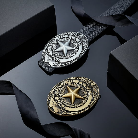 1set 2 colors Western Cowboy Belt Buckles Floral Engraved Leather Belt Buckle Vintage Oval Belt Fastener for Men Large Handmade Belt Buckle 5.9x8.3x0.7 cm