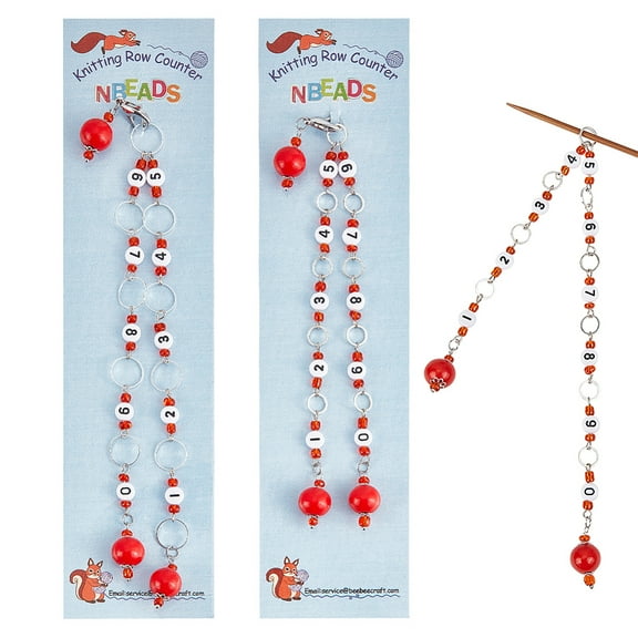 1set 2 pcs 2 Sizes Red Wood Beads Pendant Knitting Row Counter Chains Opaque Acrylic Number Bead Row Counter Chains for Knitting Crochet Tracking Project Progress