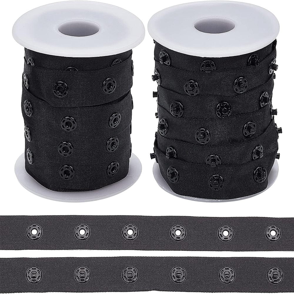 Polyester Snap Buttons 1set 2 rolls 10 Yards/Roll Black Snap Button Tape Polyester Snap Button ...