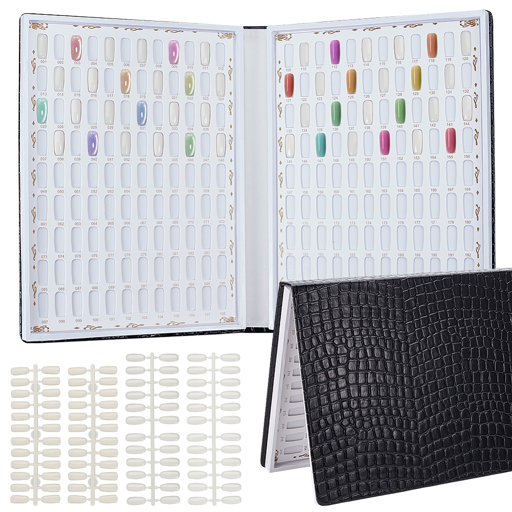 1set 2 sets 2 styles Plastic False Nail Nail Art Decoration Accessories 1pc PU Leather & Wood & Plastic color Card box Black Nail: 170~183x60~60x2~3mm 1 set/style Plastic