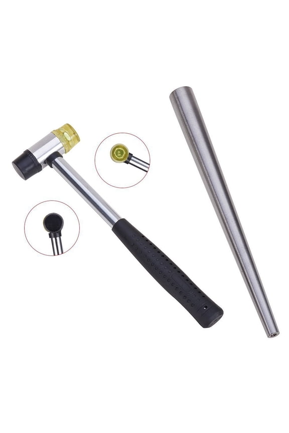 1set 2 sets Ring Mandrel Sizer Tool - Metal Mandrel Measuring Stick and Rubber Jewelers Hammer