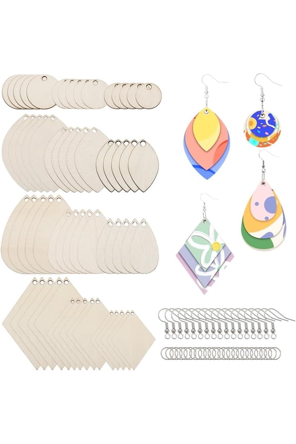 1set 2 sets Unfinished Wooden Blank Dangle Earring Making Kits with Iron Findings Mixed Shapes PapayaWhip 12~79x12~59.5x1~2mm