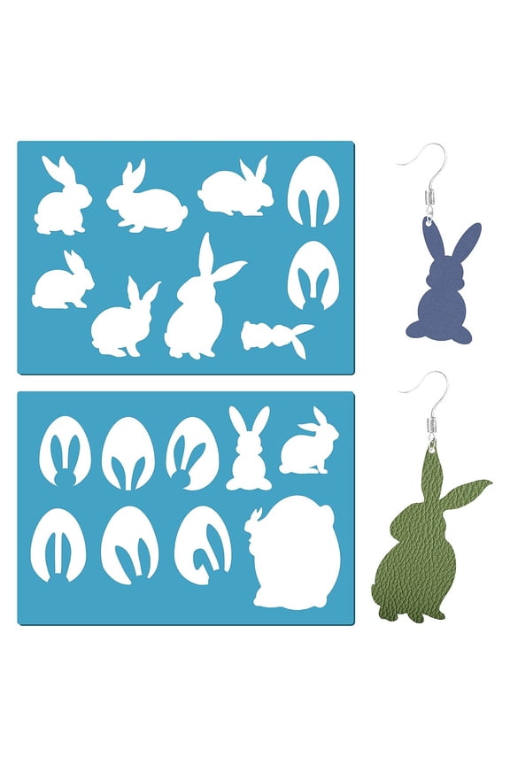 1set 2 styles Easter Stencils Bunny Rabbit Eggs Happy Easter Party Drawing Template Acrylic Jewelry Shape Templates for Painting on Wall Fabric Glass Home Decor Earrings Making DIY Crafts