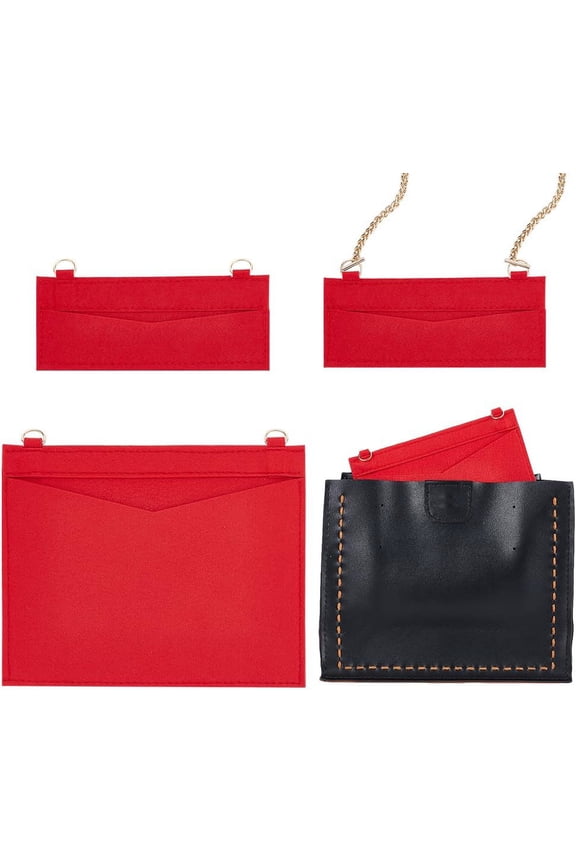 1set 2 styles Felt Organizer Insert for Purse Women Pouchette Wallet Conversion Kit Mini Envelope bag Insert Liner with D-ring Loop Rectangle Clutch Conversion Insert Accessories Red