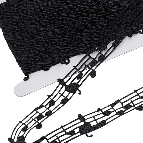 1set 20 Yards Polyester Musical Note Lace Trim for Garment Decoration Black 1-1/8 inch(28.5mm)
