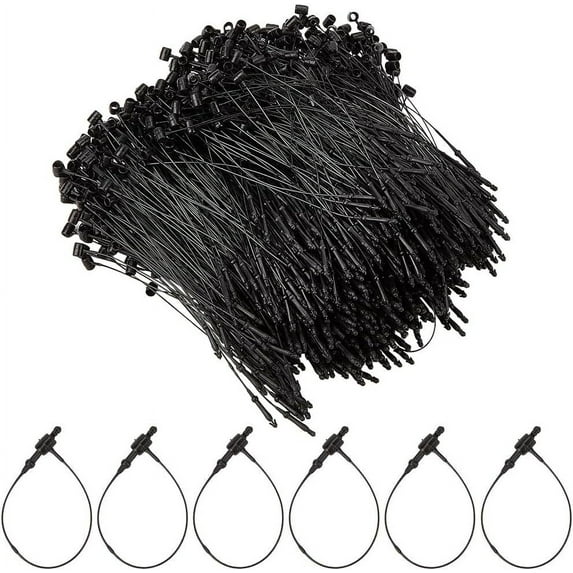 1set 2000pcs 3 Inch Plastic Black Tag Loops Hang Tag String Security Price Tags Fastener Ring Adjustable Snap Lock Pin Safety Loop Ties for Retail Store Clothing Price Tag Accessories Supply