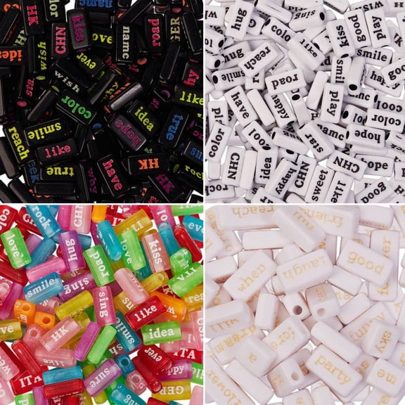 1set 200G 4 style Transparent Acrylic Beads Spray Painted Rectangle with Word Mixed color 50g/style