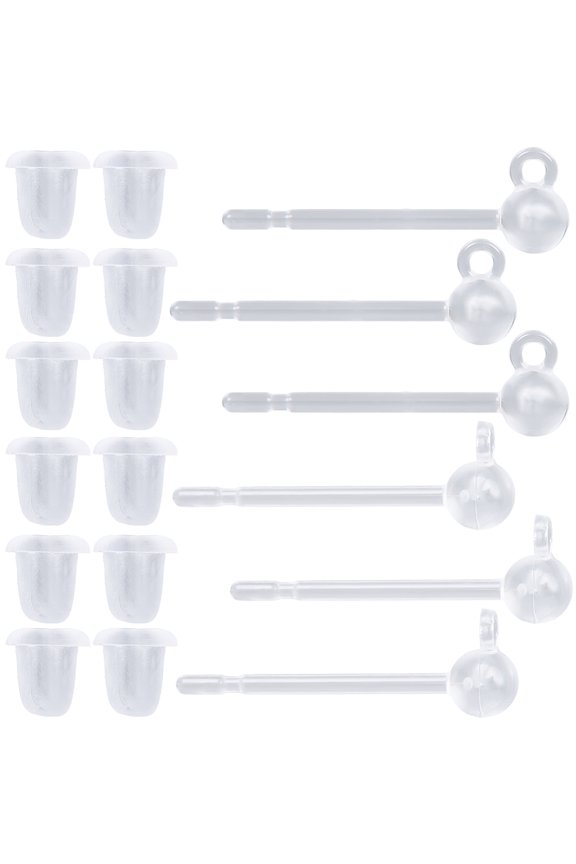 1set 200Pcs Resin Studs Earring Findings with 200Pcs Plastic Ear Nuts Clear 13.5x2.7mm Hole: 0.8mm Pin: 0.8mm