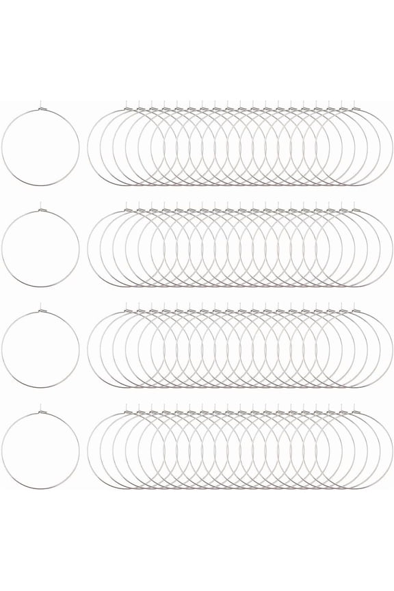1set 200pcs Hoop Ear Wires 35mm 316 Surgical Stainless Steel Beading Hoop Rings Stainless Steel Color Wine Glass Charms Rings for Wedding Party Wine Glass Marker Earring Jewelry Making