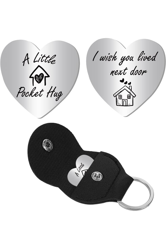 1set 201 Stainless Steel Commemorative Decision Maker Coin Pocket Hug Coin Inspirational Quote Coin Heart with PU Leather Guitar Clip House 26x26mm
