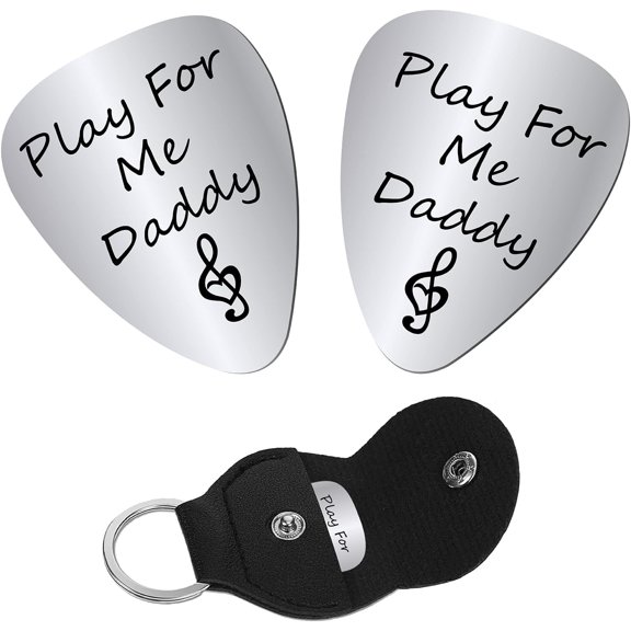 1set 201 Stainless Steel Guitar Picks with PU Leather Guitar Clip Plectrum Guitar Accessories for Father's Day Word Picks: 32x26x1mm 2pcs Clip: 115x47x1.3mm Inner Diameter: 24mm 1pc