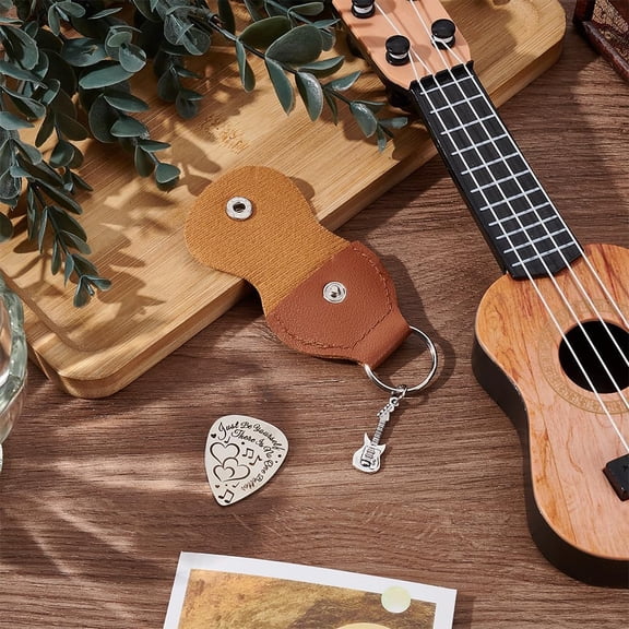 1set 201 Stainless Steel Guitar Picks with PU Leather Guitar Picks Holder Plectrum Guitar Accessories Word Picks: 35x28mm Holder: 110x52mm