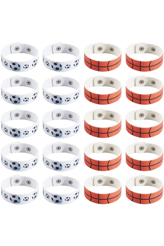 1set 20Pcs 2 Styles Leather Wide Cord Bracelet with Snap Button for Men Women Mixed Color 8-3/8 inch(21.4cm) 10pcs/style