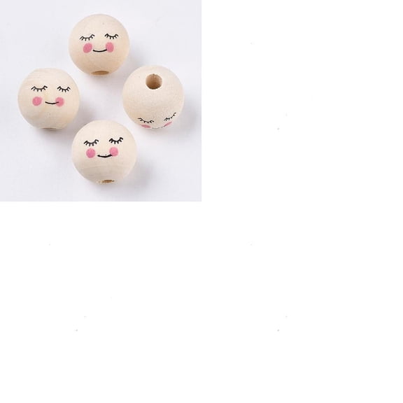 1set 20Pcs Natural Wood European Beads Printed Large Hole Beads Round with Face Old Lace 15~16mm Hole: 4mm
