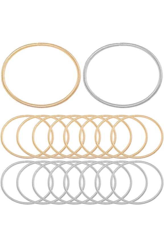 1set 20pcs 2 colors Stainless Steel Wire Spring Stretch Bracelets Guitar String Coil Bracelets for Women Mixed color 7-1/4 inch(18.4cm) 10pcs/color