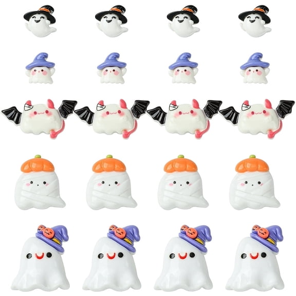 1set 20pcs 5 styles Opaque Resin Decoden Cabochons Small Ghost Mixed color 13~28x13~24x7~10mm 4pcs/style