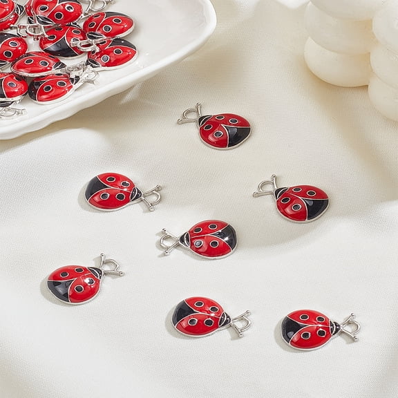 1set 20pcs Alloy Enamel Pendants Ladybug Lead Free and Cadmium Free Red and Black Red 17.5x12.5x4mm Hole: 2mm