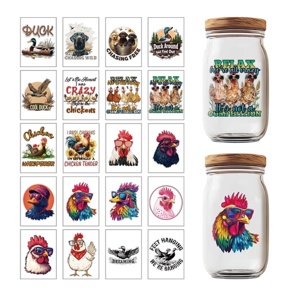 1set 20pcs Animals Plastic Heat Transfer Film Stickers for UV Sublimation Cup Animals 55x40mm 20pcs/set