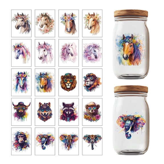 1set 20pcs Animals Plastic Heat Transfer Film Stickers for UV Sublimation Cup Horse 55x40mm 20pcs/set