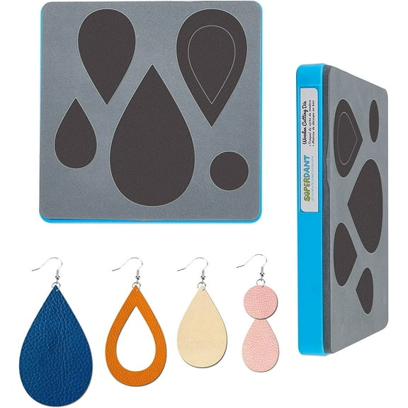 1set Teardrop Leather Cutting Die - 4 Styles Earring Embossing Wooden Cutting Die Patch Cutting Mold Template for Pendant Quilting Sewing Jewelry DIY Leather Crafts Making