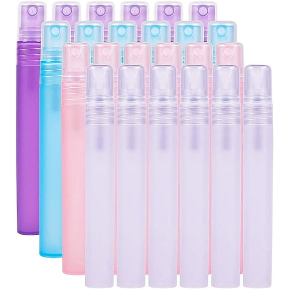 1set 24 pack 10ml(0.34oz) Refillable & Reusable Mist Mini Spray Bottles Atomizer Pumps Travel-Empty Matte Plastic Bottles for Cleaning sprays rubbing alcohol fragrances Plastic