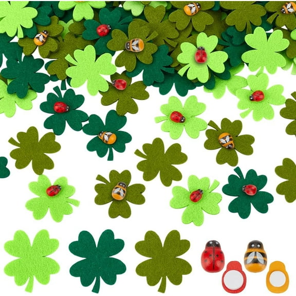 1set 240pcs 5 Stylle Wool Felt Clovers 1-Hole Wood Buttons Sewing Ornament Accessories Mixed color 10~36x7~31.5x2~5.5mm