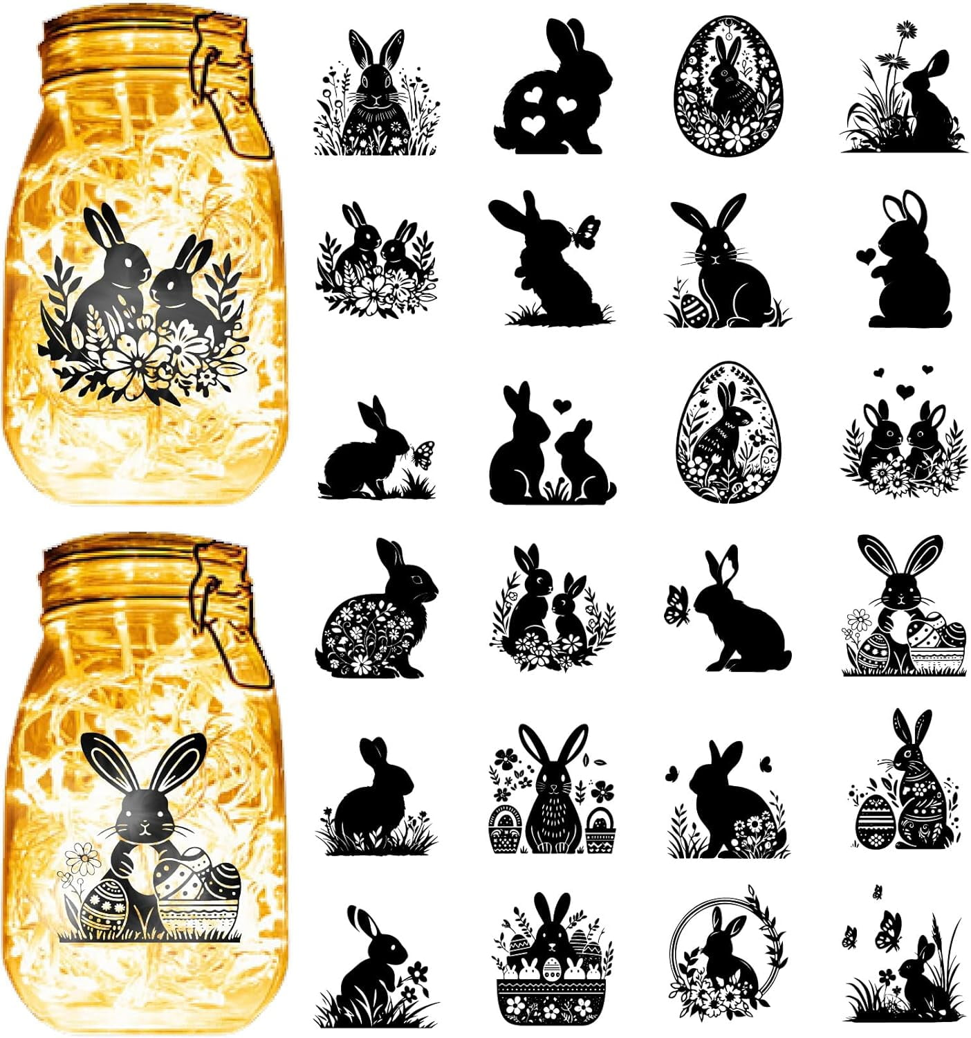 1set 24PCS Silhouettes Stickers Mason Jar Cutouts Decals Rabbit ...