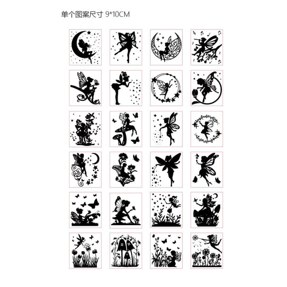 1set 24pcs 24 styles PVC Self Adhesive Stickers Waterproof Embossed Decals for DIY Scrapbooking Card Making Fairy 100x90mm 1pc/style Plastic