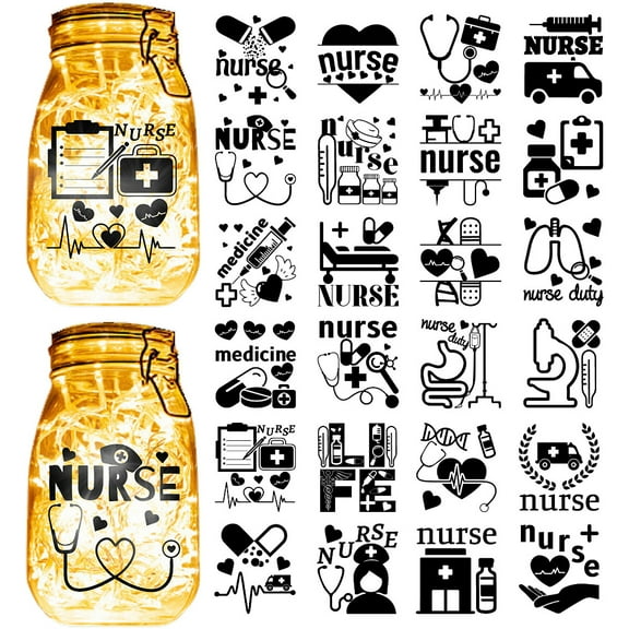1set 24pcs 24 styles PVC Self Adhesive Stickers Waterproof Embossed Decals for Scrapbooking Card Making Nurse 100x90mm 1pc/style