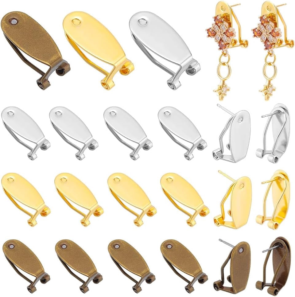 1set 24pcs 3 colors Brass Stud Earring Findings French Clip Earrings ...