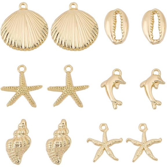 1set 24pcs 6 styles Rack Plating Alloy Pendants Electroplate Nickel Cadmium Free & Lead Free Golden 17~24x12~22.5x2~8mm Hole: 1.6~2mm 4pcs/style
