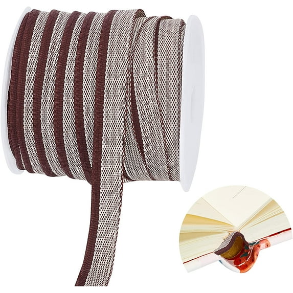 1set 25 Yards Book Binding Headbands 1/2 Inch/14mm Book Endbands Flat Book Binding Ribbon Bookmaking Headbands for Beginners Bookbinding Book Decor Repairing Coconut Brown