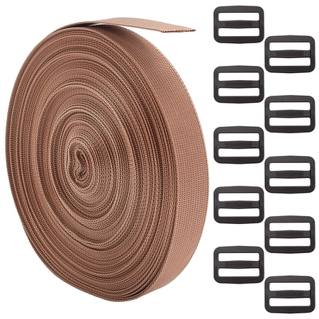 1set 25 Yards Flat Nylon Ribbons with 12pcs Plastic Buckle Clasps for bag Strap Making Camel 1 inch(25mm)