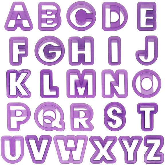 1set 26pcs Plastic Cookie Cutters Baking Tools Letter A~Z Purple 47.5~50.5x21.5~58x11.8mm DIY