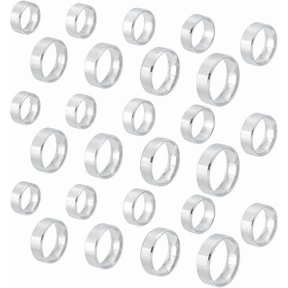 1set 27Pcs Stainless Steel Plain Wedding Pormise Ring 9 Styles Inscription Wide Finger Rings Classical Plain Ring for Jewelry Making Gift Engagement Ring Silver