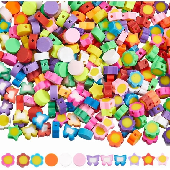 1set 280pcs 4 styles Handmade Polymer Clay Beads Mixed Shapes Mixed color 7~10x9~10x4mm Hole: 1.6~1.8mm 70pcs/style