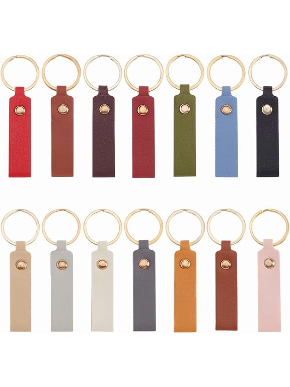 1set 28Pcs 14 Colors Leather Key Chains Blank Keychains Bulk Colorful PU Rectangular Engraving Blanks Keychain Holder with Gold Iron Key Ring for Keys Chain Stamping DIY Crafts Accessories