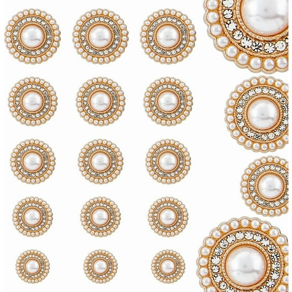 1set 28Pcs 6 Sizes Alloy Rhinestone Shank Buttons Sparkling Pearl Lustre Buttons with Plastic Imitation Pearl for Coat Suits Knitting Sweaters Sewing Crafting Gold