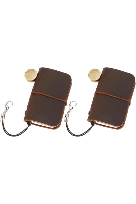 1set 2Pcs 1.7 x 1.9inch Mini Notebook Genuine Leather Journal Bound Portable Vintage Personalized Tiny Travel Blank Pocket Diary Brown for Keychain Writing Drawing Brown