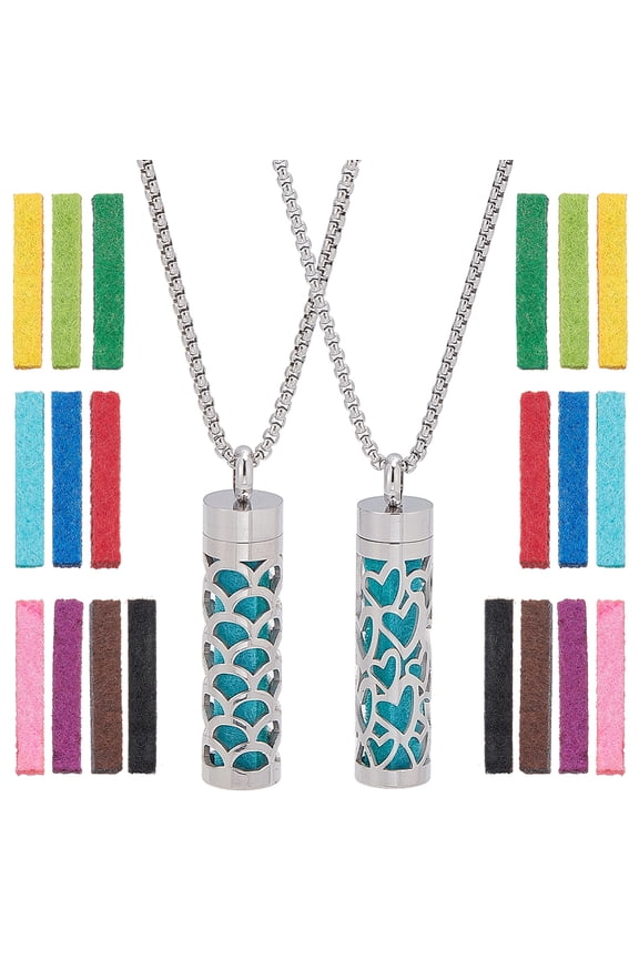 1set 2Pcs 2 Styles Stainless Steel Essential Oil Diffuser Pendant Necklaces for Women Stainless Steel Color Mixed Shapes 27.95 inch(71cm) 1pc/style