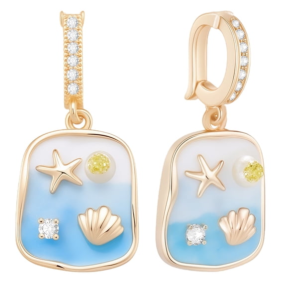 1set 2Pcs Brass Enamel Pendants with Natural Freshwater Pearls and Brass Micro Pave Cubic Zirconia Clasp 17.5x13x4.5mm Hole: 7.5x5mm 2pcs/set