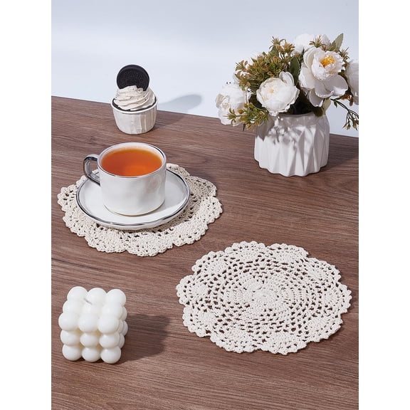 1set 2Pcs Doilies Crochet Round Lace Coasters Handmade Knitting Polyester Cloth Fabric Coaster Cup Mats for Tabletop Protection and Office Desk Housewarming Gifts Home Decor 210x3mm Old Lace
